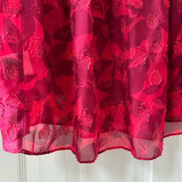 Joie Jamila Red Punk Silk Blouse Top Hibiscus Semi Sheer Size Small - Picture 12 of 14